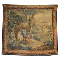 Antique French 18th Century Aubusson Tapestry 'The Young Bird-Trappers'