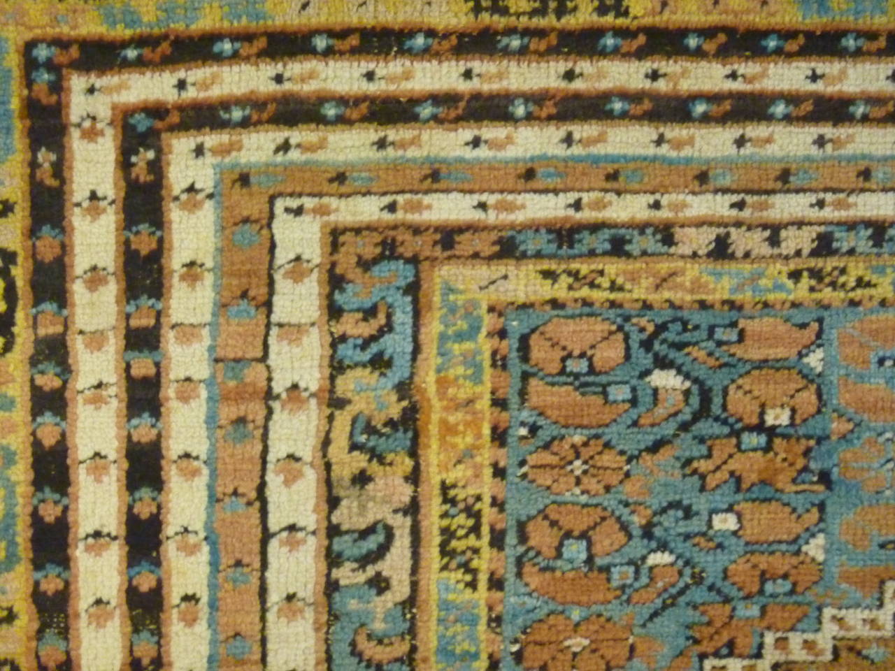 Wool 18th Century Golden Turquoise Koula Carpet