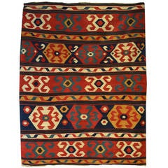 Antique 19th Century Tribal Kazak Kilim Carpet