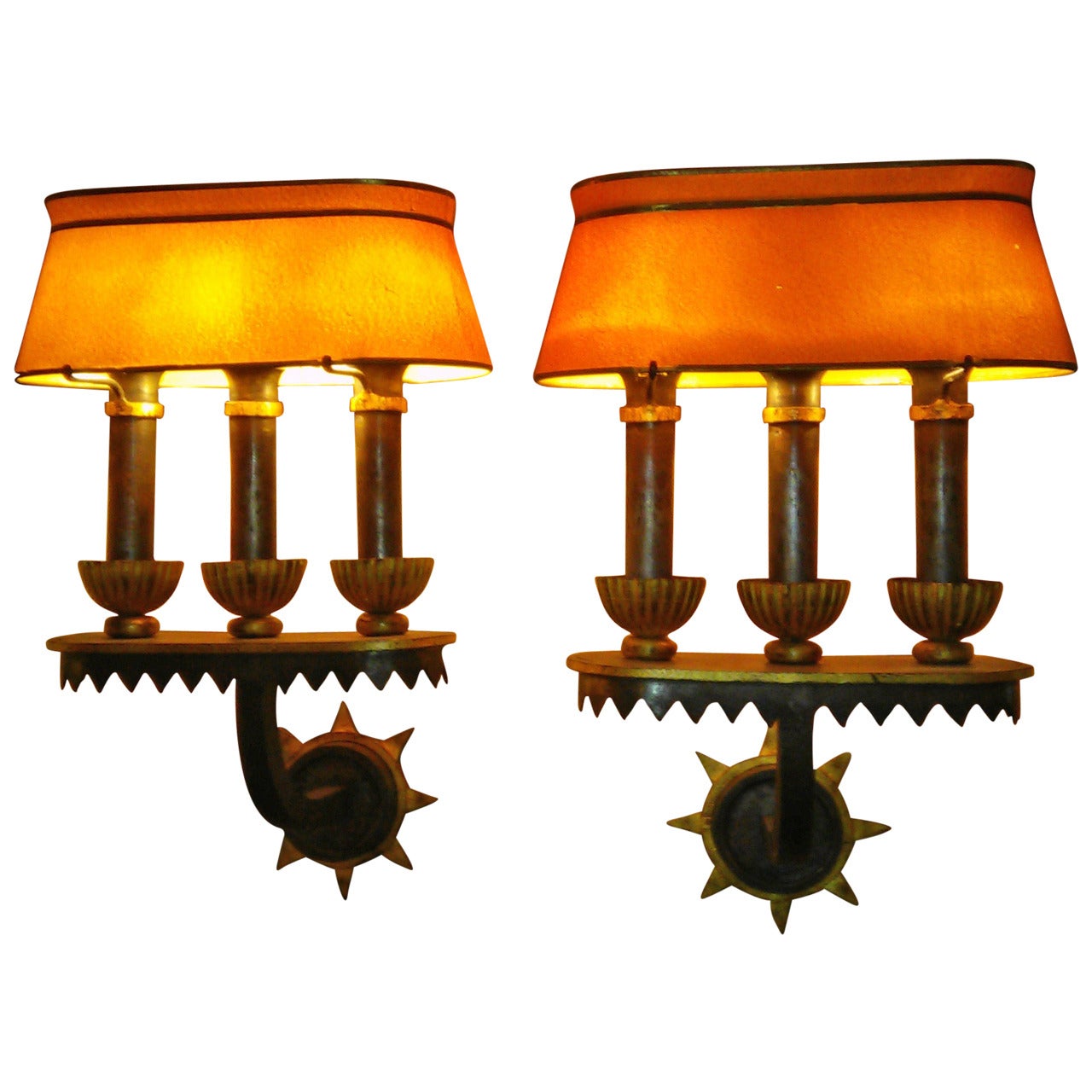 Pair of Eiffel Tower Sconces by Gilbert Poillerat For Sale