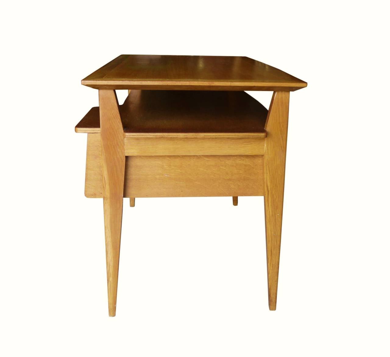Mid-Century Modern French Reconstruction Oak Desk by Roger Landault For Sale