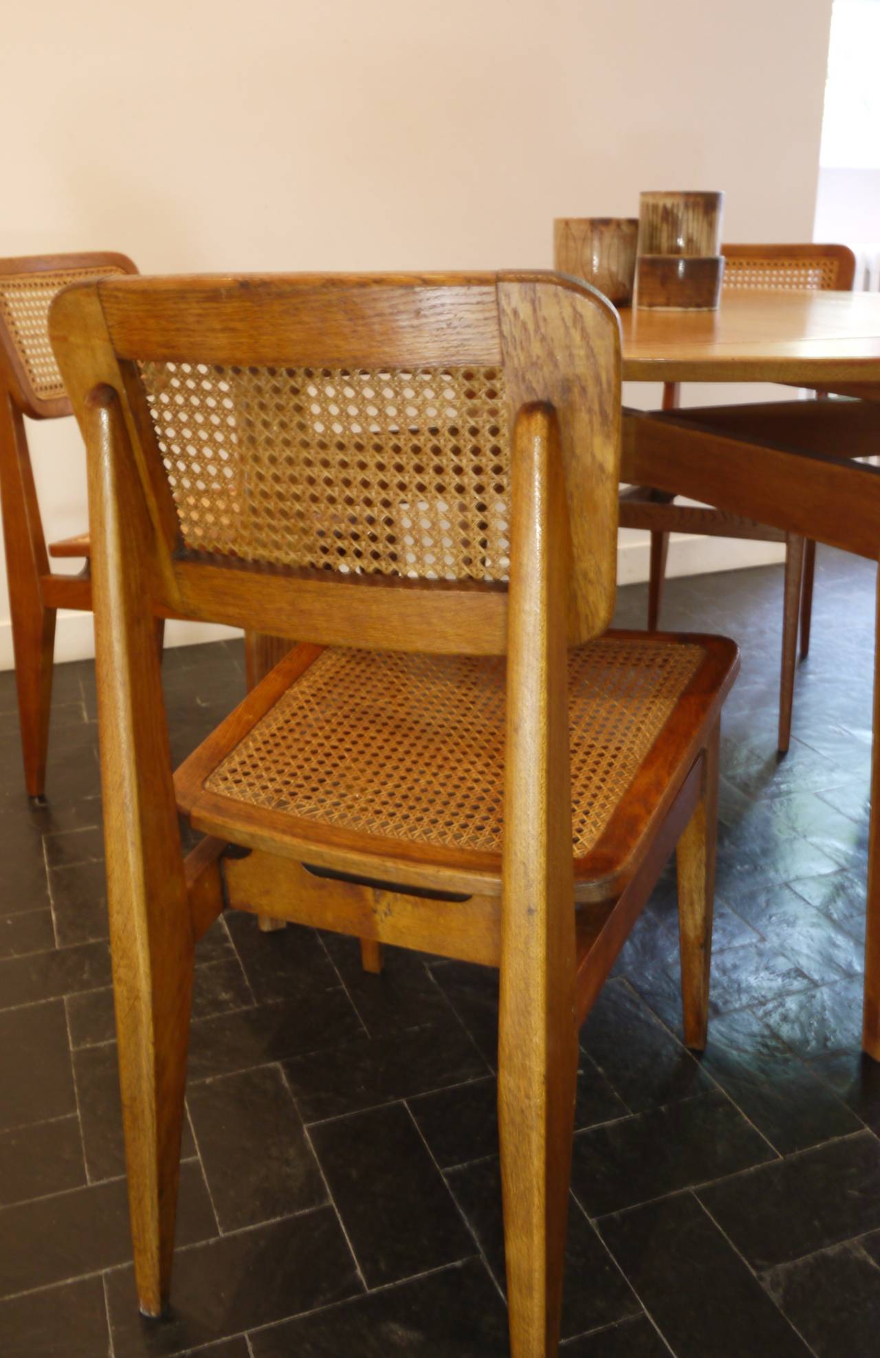 Mid-Century Modern Set of Four Caned Chairs by Marcel Gascoin