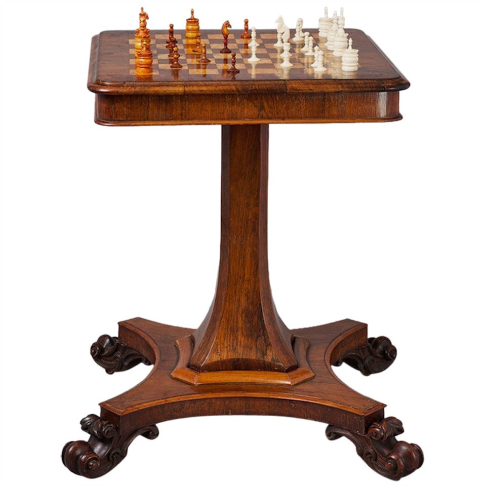 William IV Rosewood Pedestal Chess Table