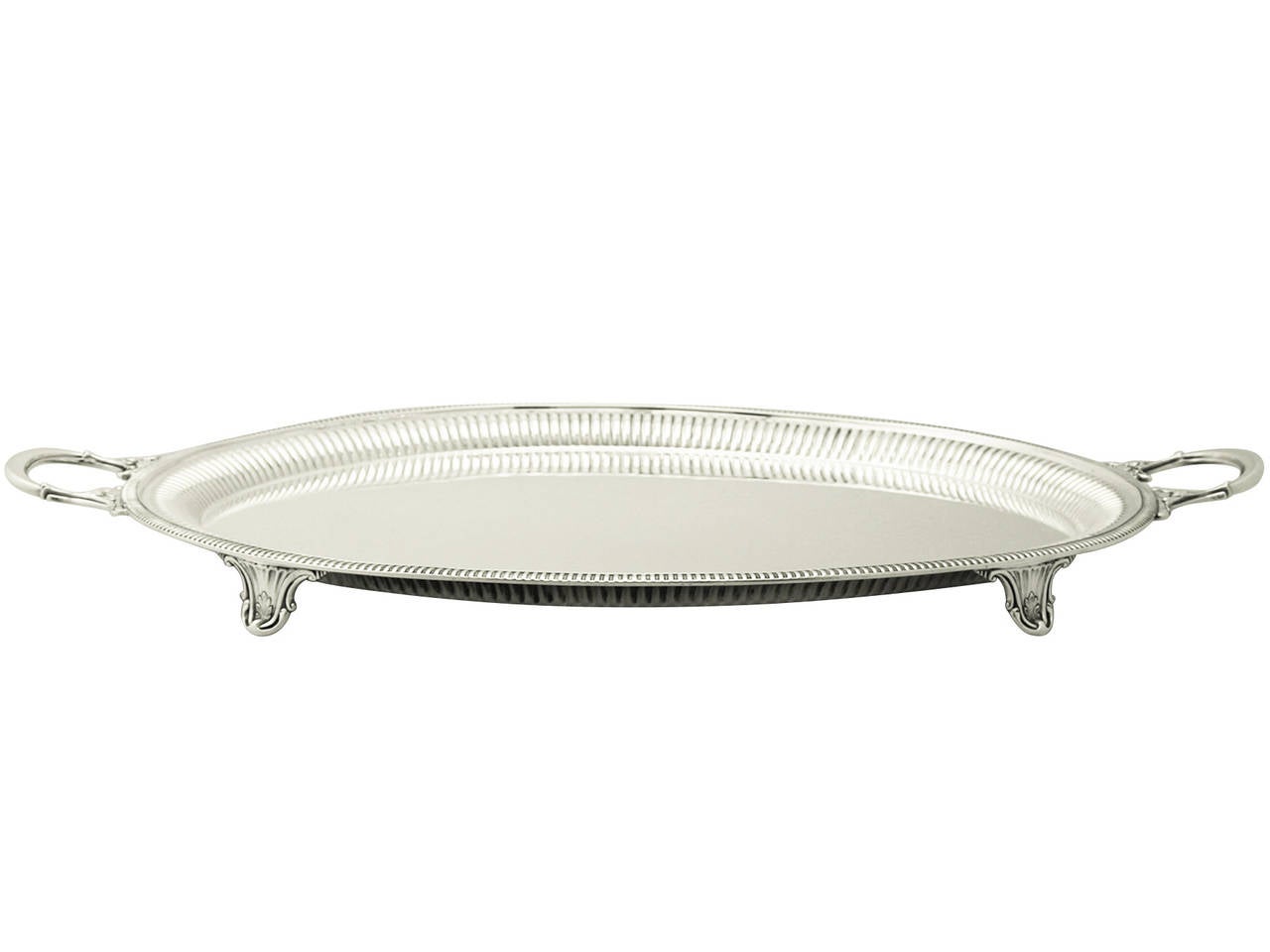 Sterling Silver Two Handled Tea Tray, Queen Anne Style, Antique George V