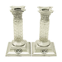 Sterling Silver and Glass Candlesticks, Antique Victorian