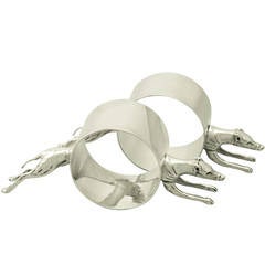 Retro Pair of Sterling Silver and Electroplated Silver 'Greyhound' Napkin Rings