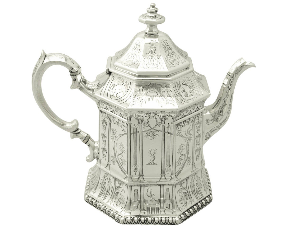 English Sterling Silver Four-Piece Tea and Coffee Service, Antique Victorian