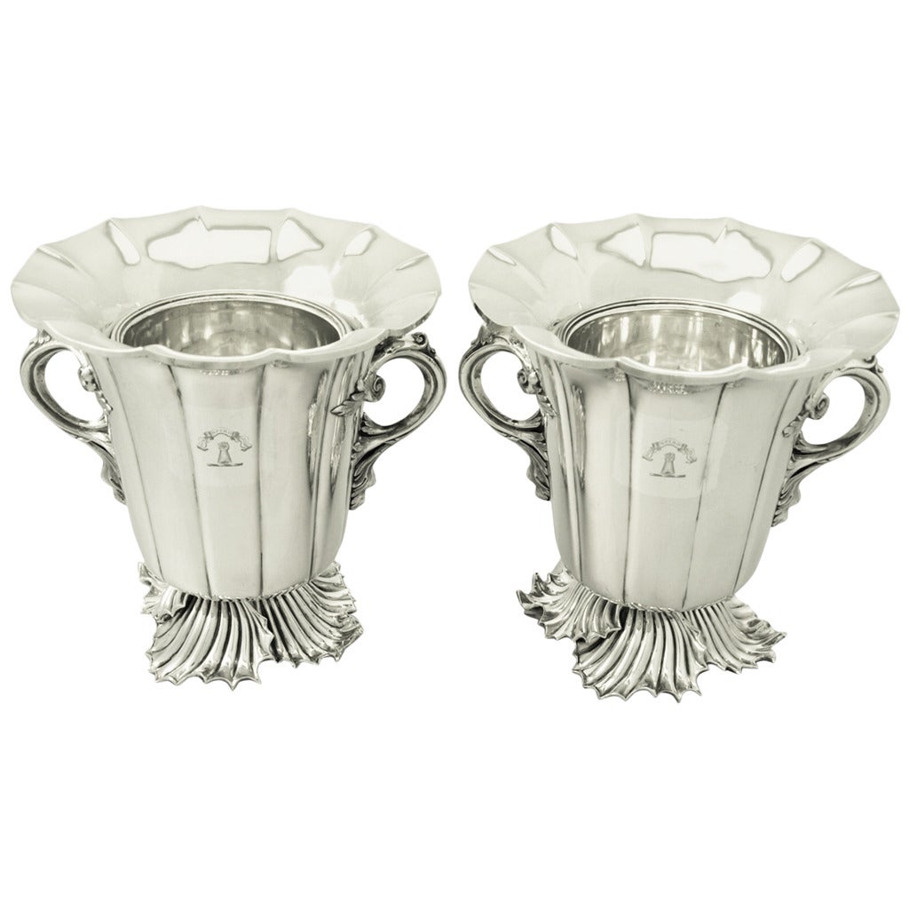 Antique Pair of Old Sheffield Plate Wine Coolers For Sale at 1stdibs