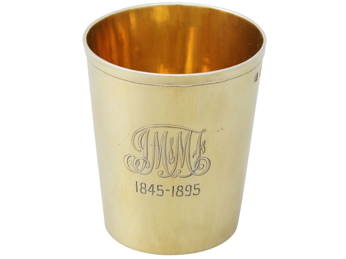 Irish Sterling Silver Gilt Beaker - Antique Victorian