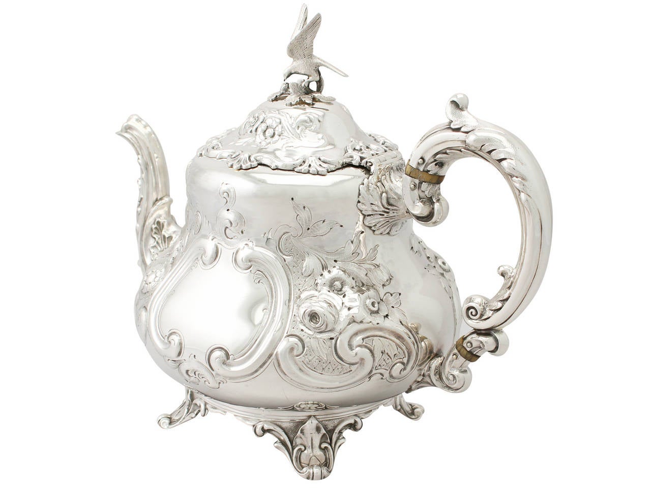 Mid-19th Century Louis Style Sterling Silver Teapot, Antique Victorian