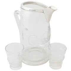 Silver & Glass Water Jug with Matching Pair of Glass Tumblers, Antique Victorian 8