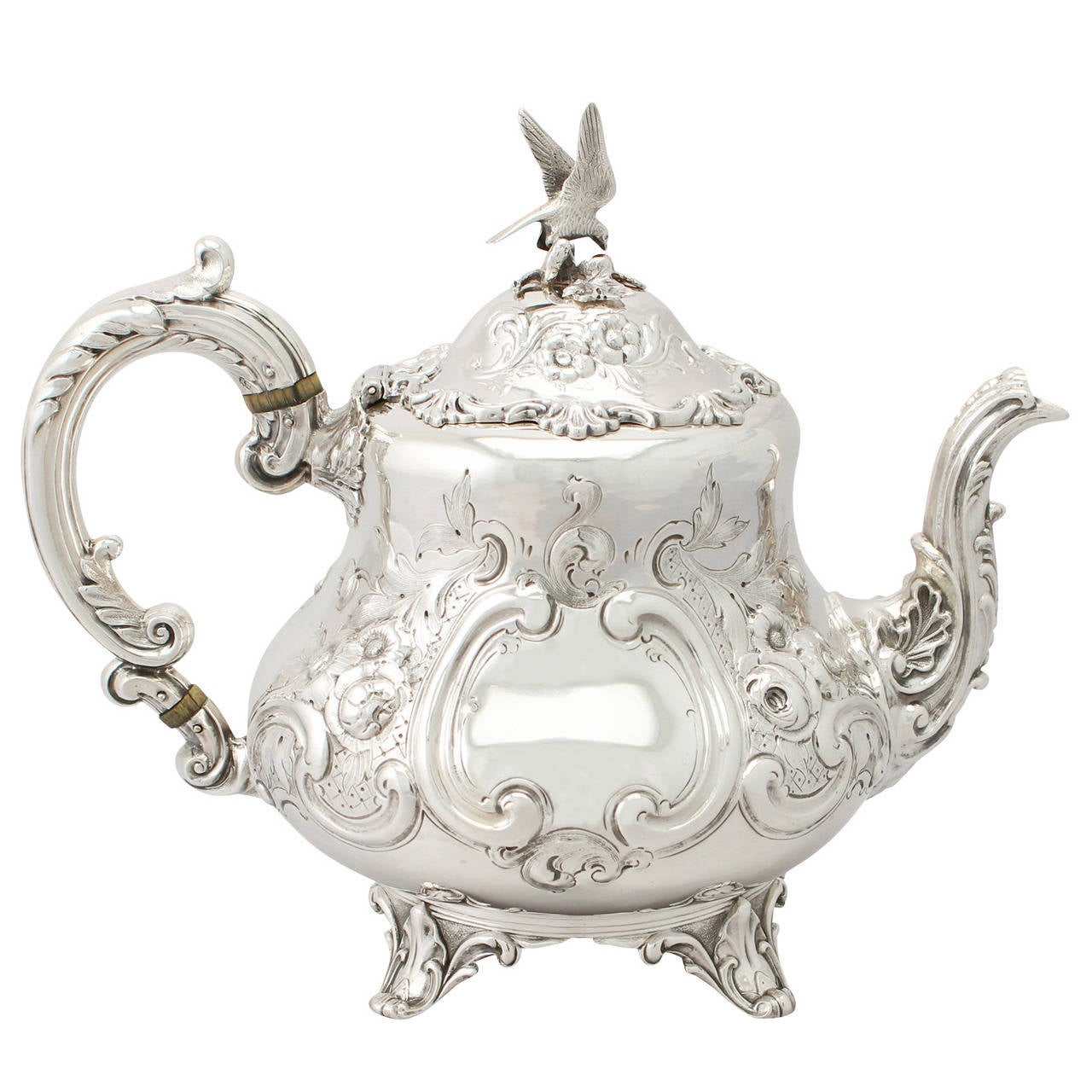 Louis Style Sterling Silver Teapot, Antique Victorian For Sale