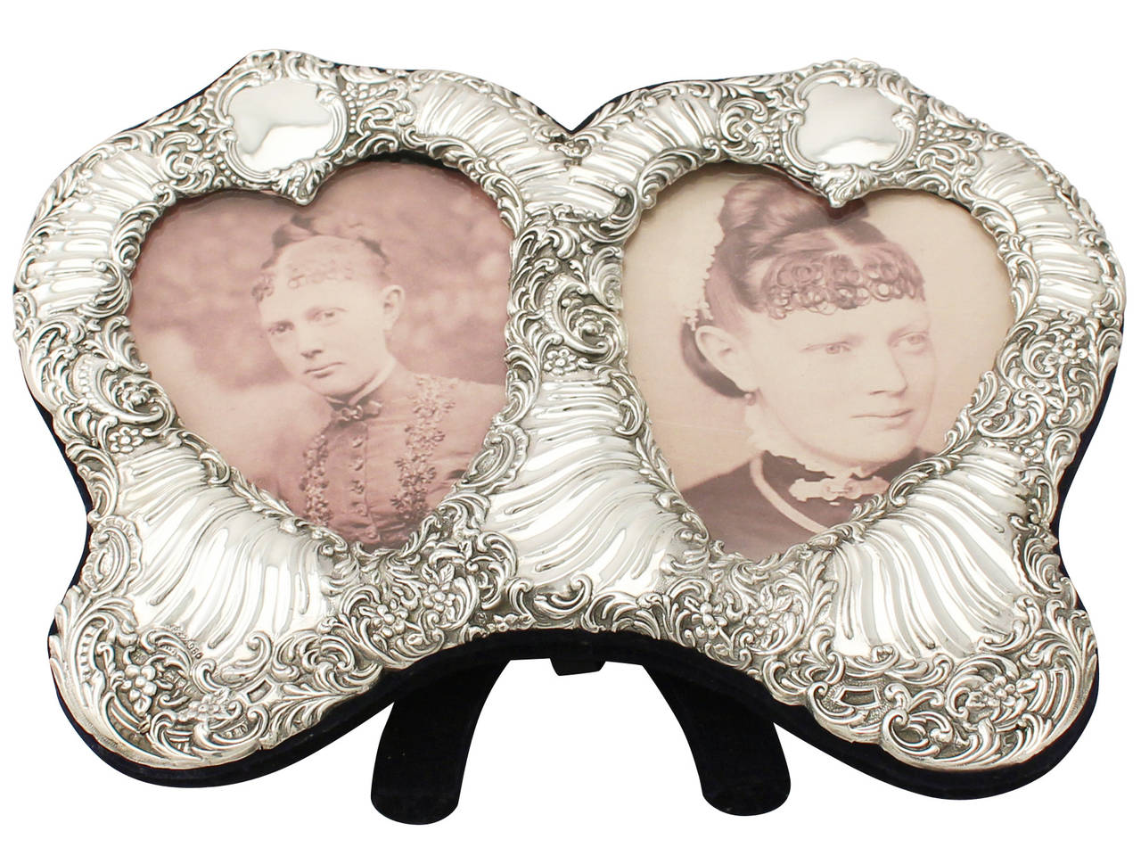 English Sterling Silver Double Photograph Frame, Antique Victorian