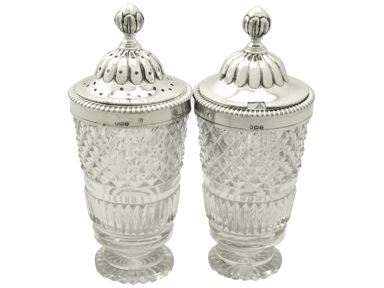 English 19th Century Antique George III Sterling Silver and Cut Glass Cruet Set