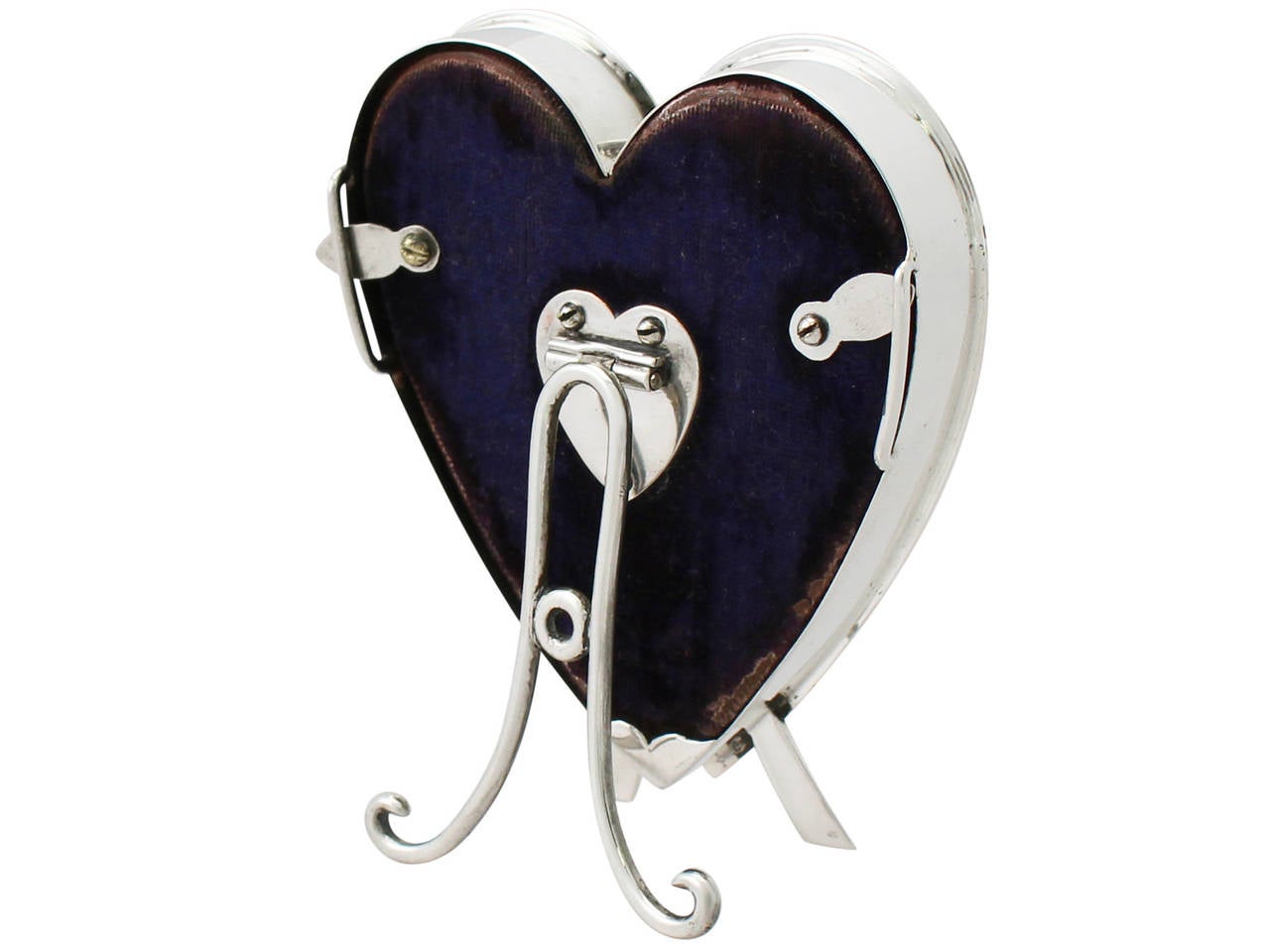 English Victorian Sterling Silver Heart Photograph Frame For Sale