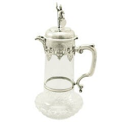 Antique Victorian Cut Glass and Sterling Silver Mounted Claret Jug