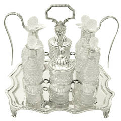 19th Century Antique George III Sterling Silver and Cut Glass Cruet Set