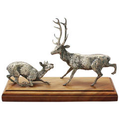 Victorian Sterling Silver Deer and Stag Table Ornament