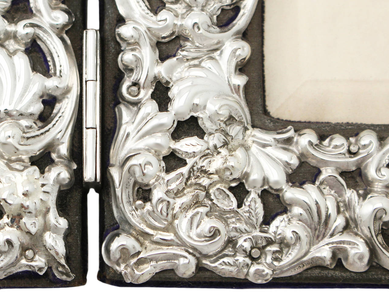 English Sterling Silver Double Photograph Frame, Antique Victorian