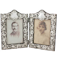 Sterling Silver Double Photograph Frame, Antique Victorian