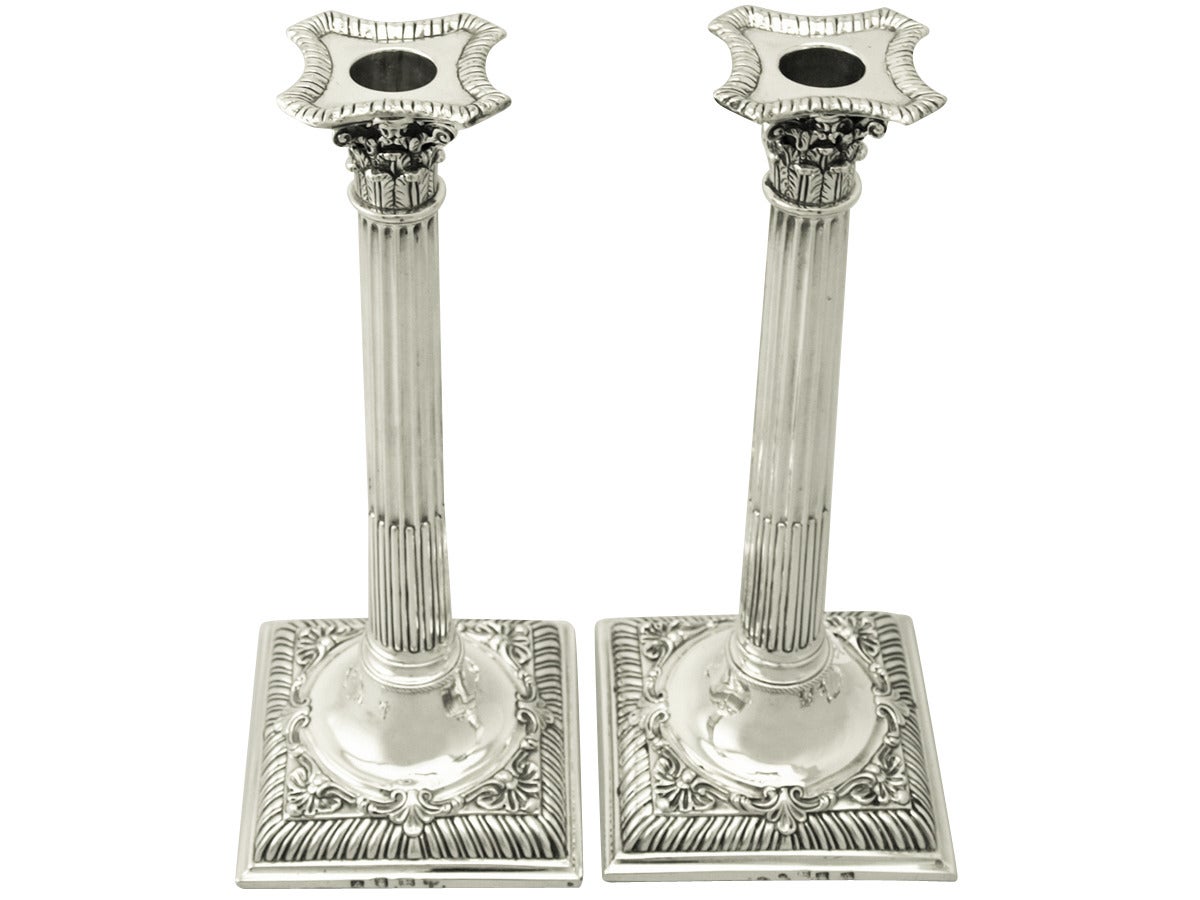 Sterling Silver Corinthian Column Candlesticks Antique III For