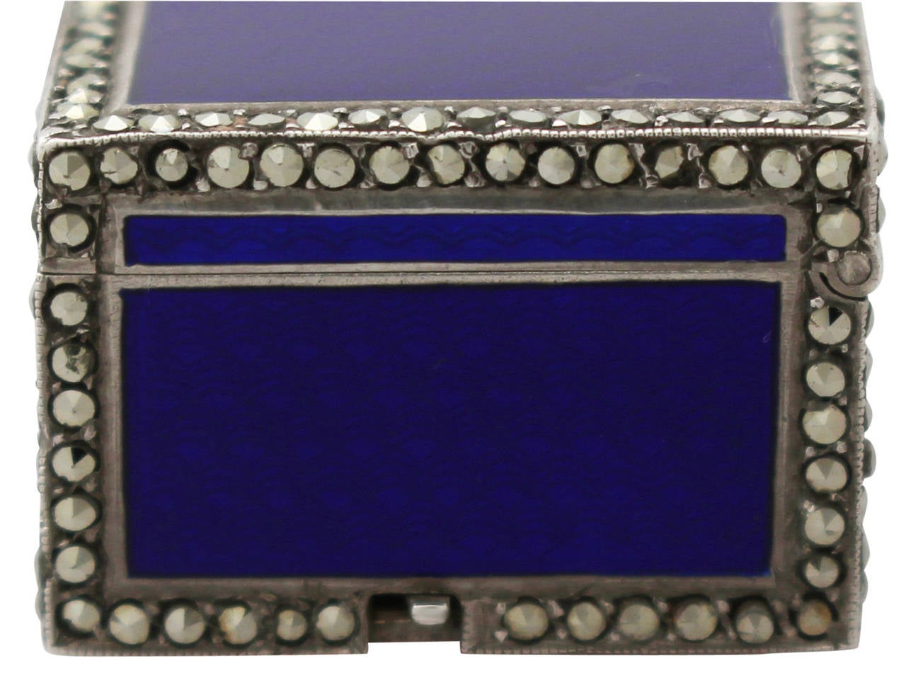 English 1900s Sterling Silver, Enamel and Marcasite Miniature Music Box