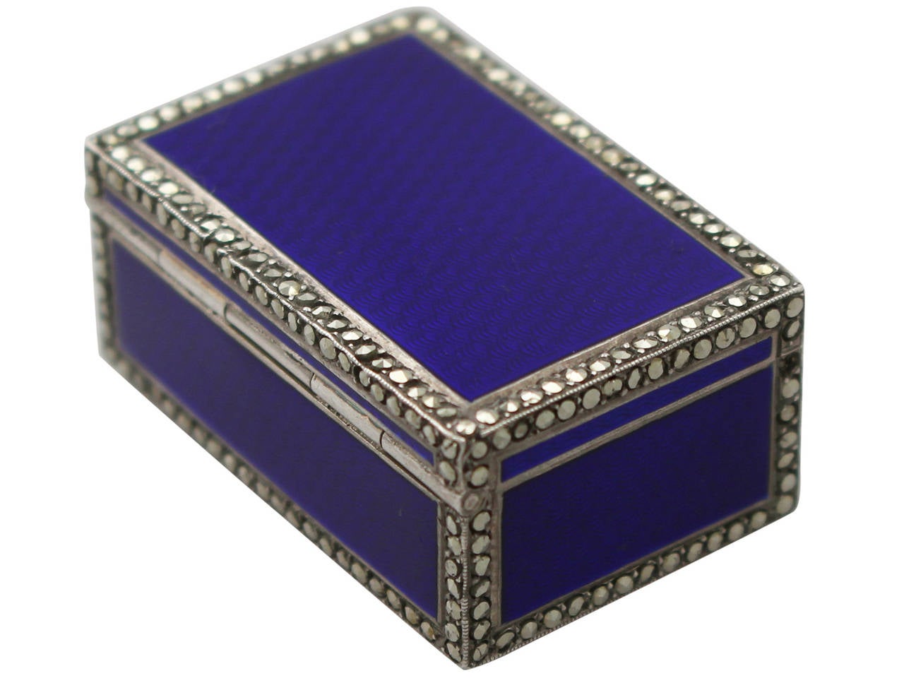 Early 20th Century 1900s Sterling Silver, Enamel and Marcasite Miniature Music Box