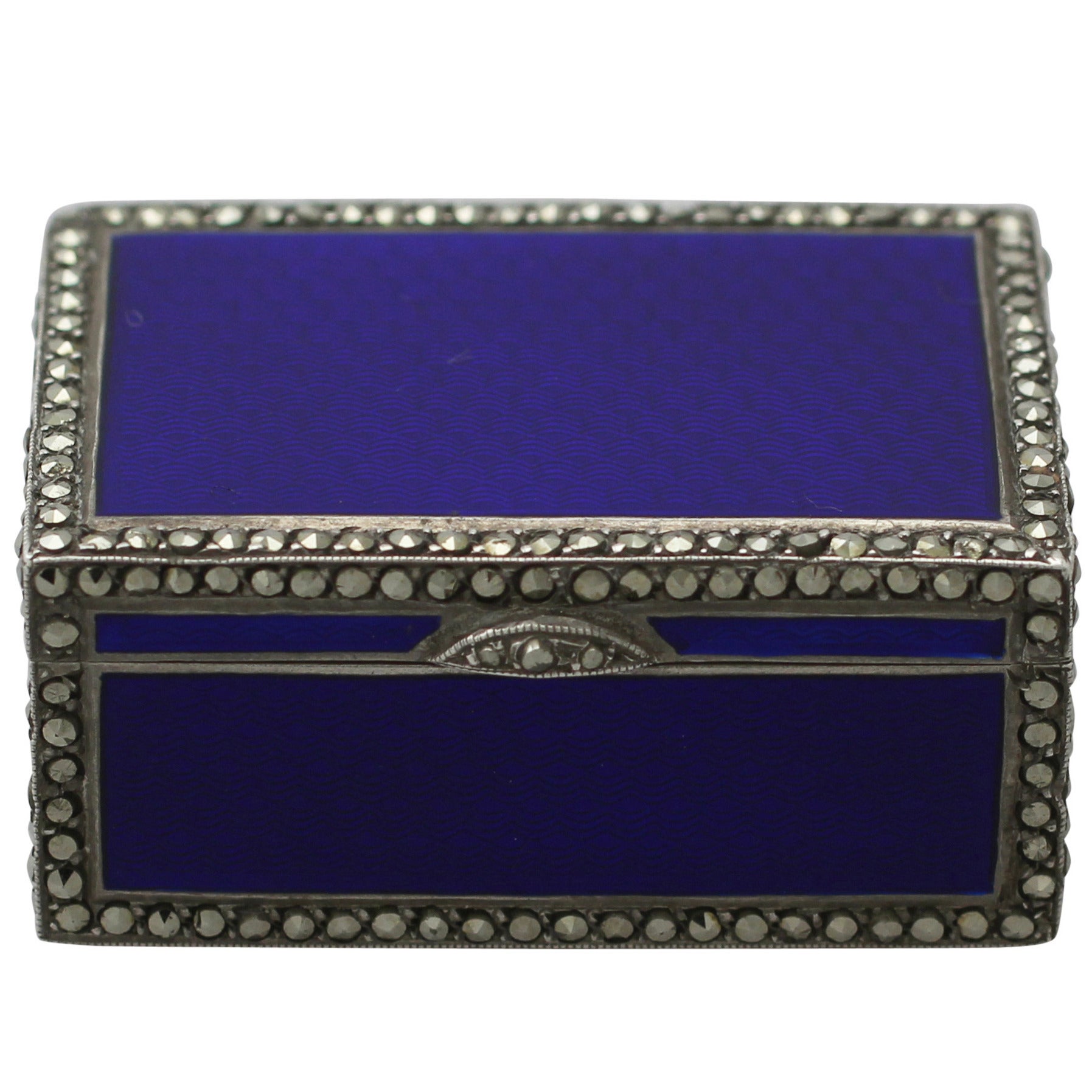 1900s Sterling Silver, Enamel and Marcasite Miniature Music Box