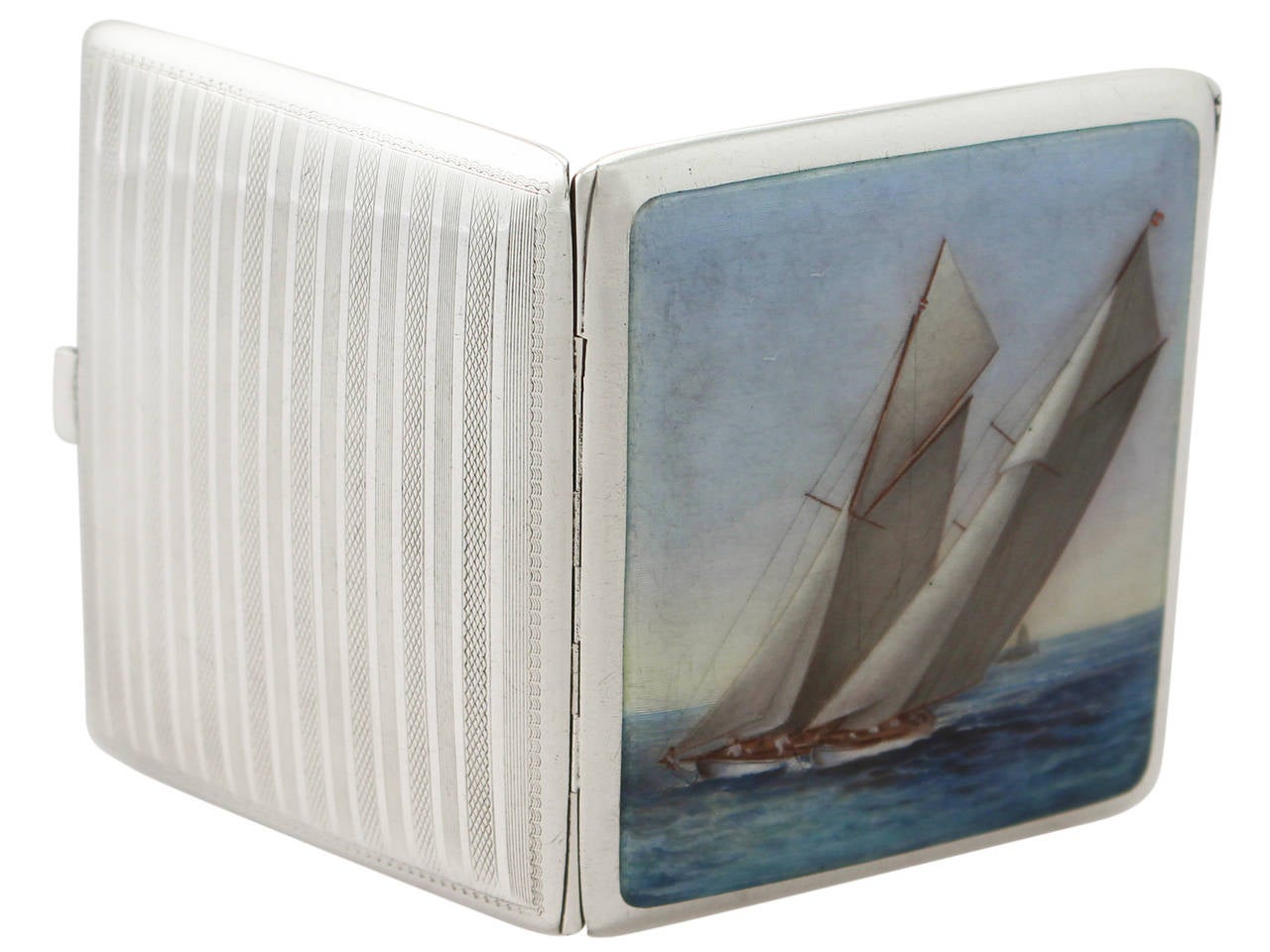 Early 20th Century Austrian Silver and Enamel Cigarette Case With Nautical Interest - Antique