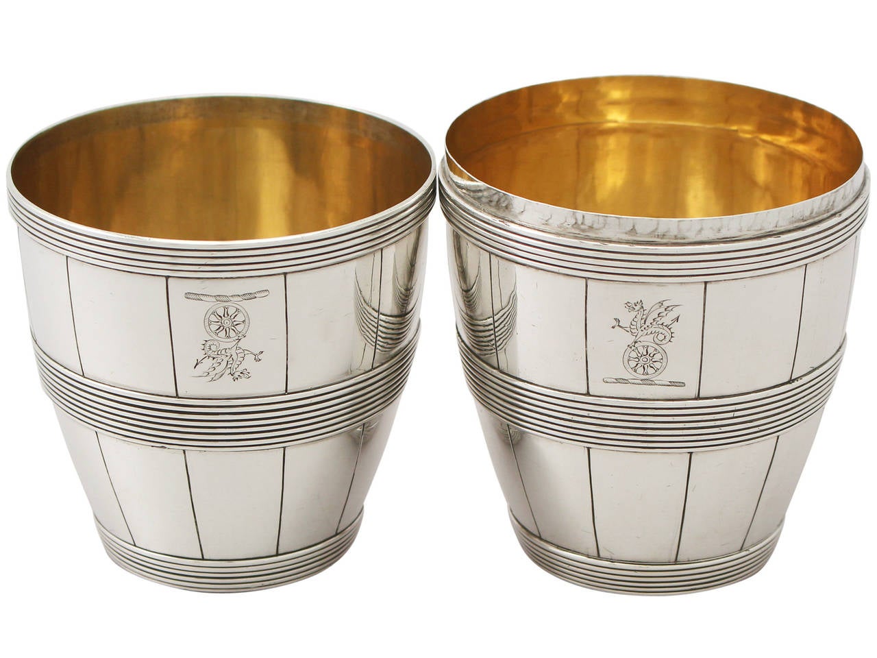 English Sterling Silver Barrel Beakers - Antique Early Victorian