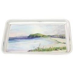 Antique Sterling Silver and Enamel Dressing Table Tray