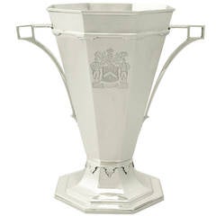 Antique George V Sterling Silver Presentation Trophy or Vase, Art Deco Style 12