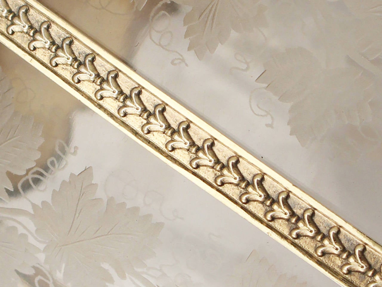 Acid Etched Glass and Sterling Silver Gilt Claret Jug, Antique