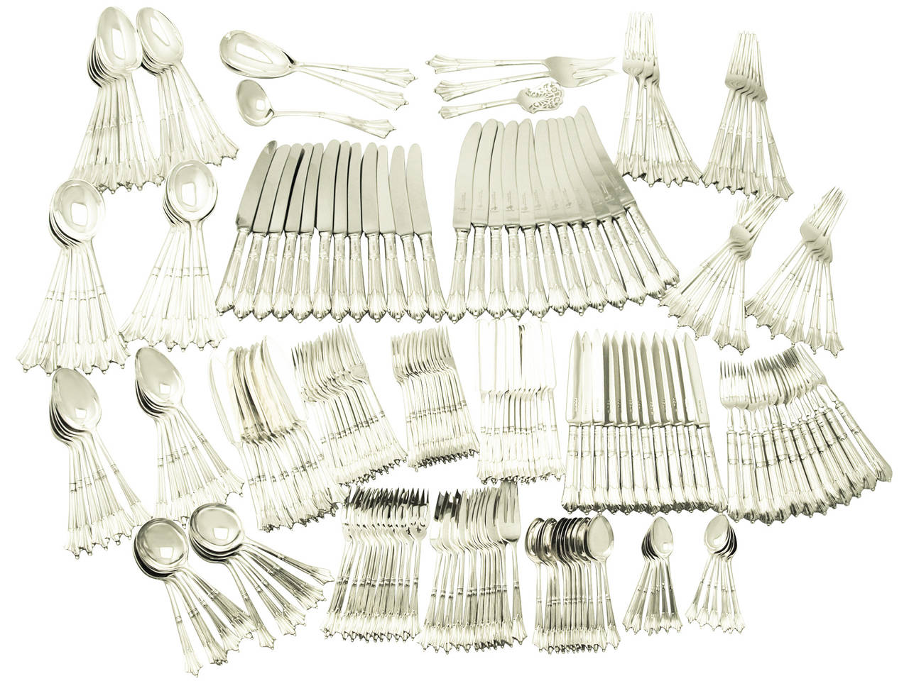 Queen Anne Antique Sterling Silver Canteen of Cutlery for Twelve Persons