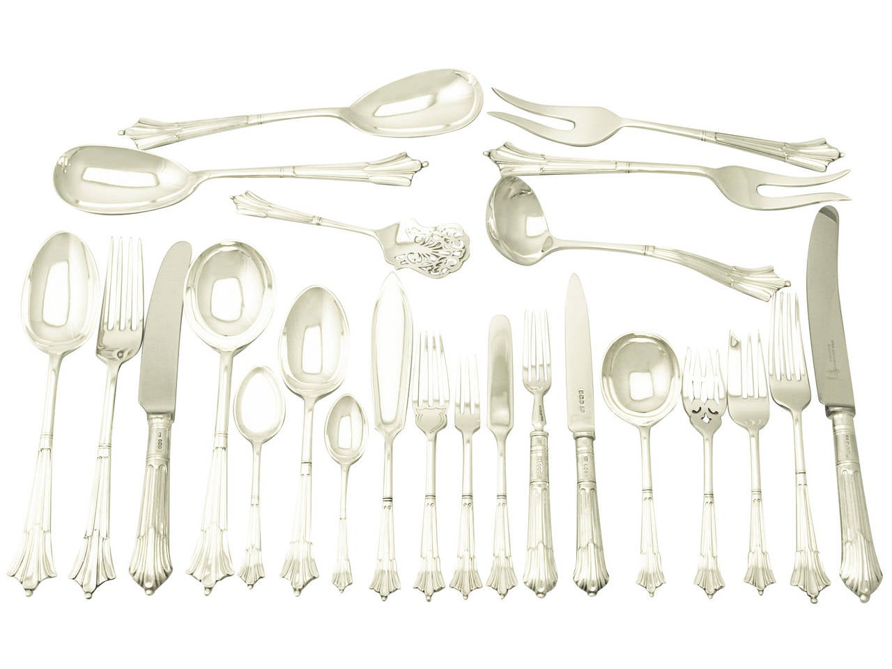 English Antique Sterling Silver Canteen of Cutlery for Twelve Persons