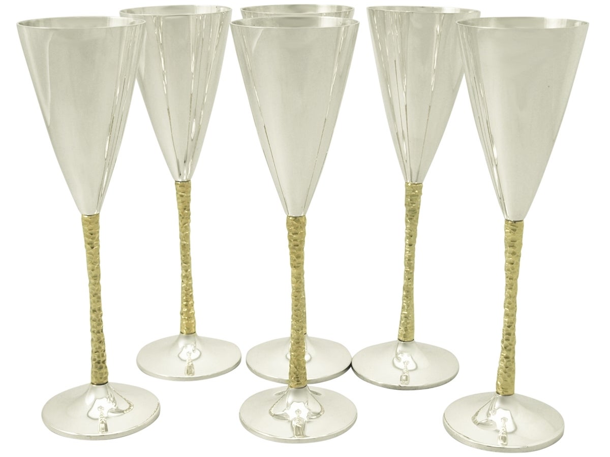 Sterling Silver Champagne Flutes Set of Six by Stuart Devlin For Sale