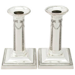 Sterling Silver Piano Candlesticks, Antique Edwardian