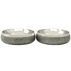 Pair of Sterling Silver Coasters by A G Benney - Vintage Elizabeth II
