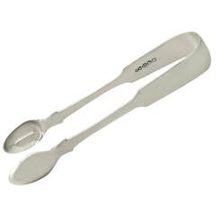 Newcastle Sterling Silver Fiddle Pattern Sugar Tongs, Antique, Victorian 10