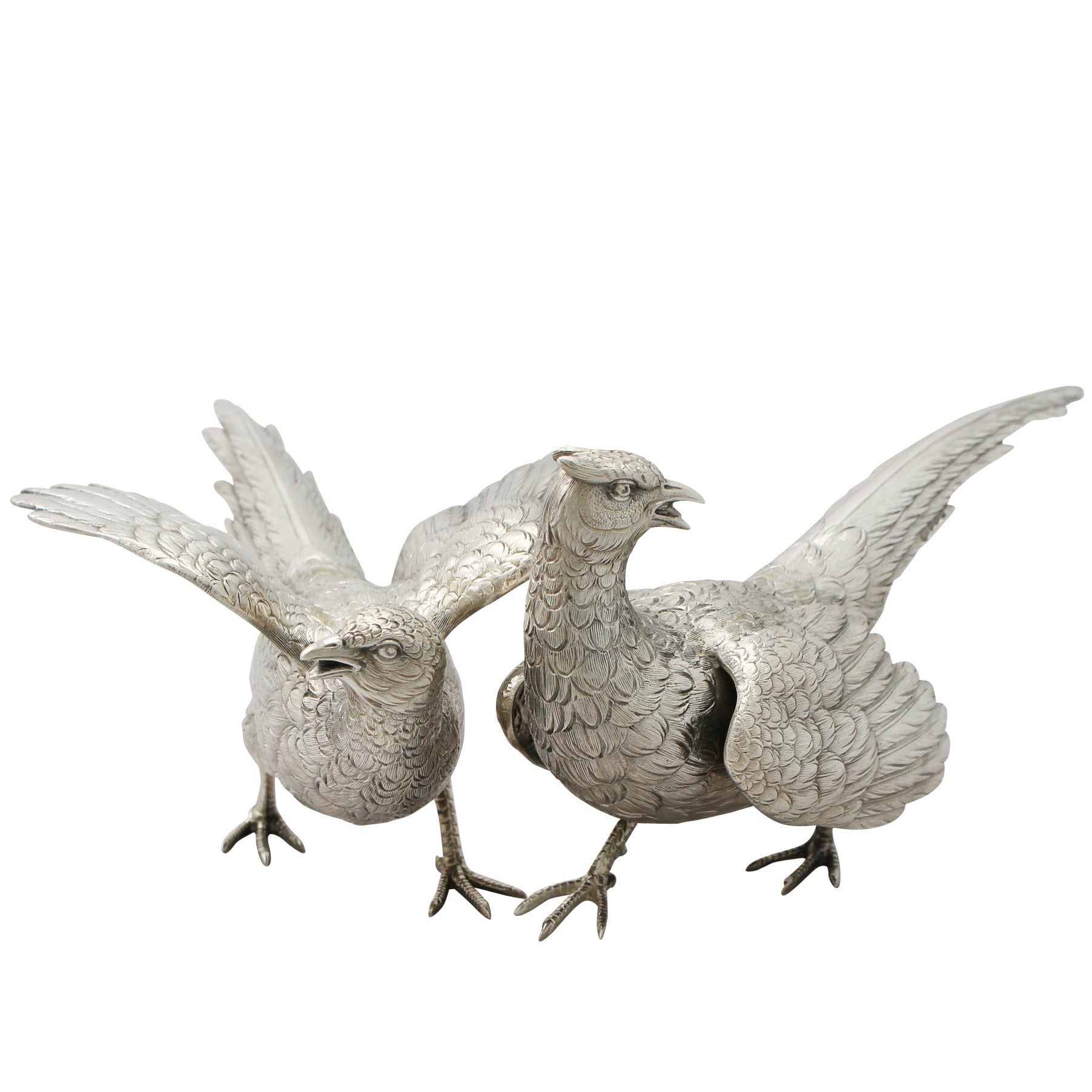 German Sterling Silver Table Pheasants - Antique Style - Vintage 1959