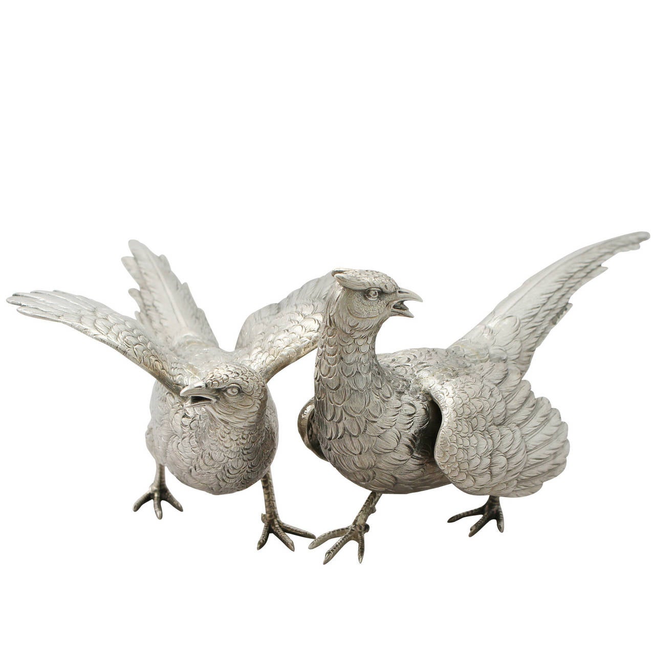 German Sterling Silver Table Pheasants Antique Style Vintage 1959