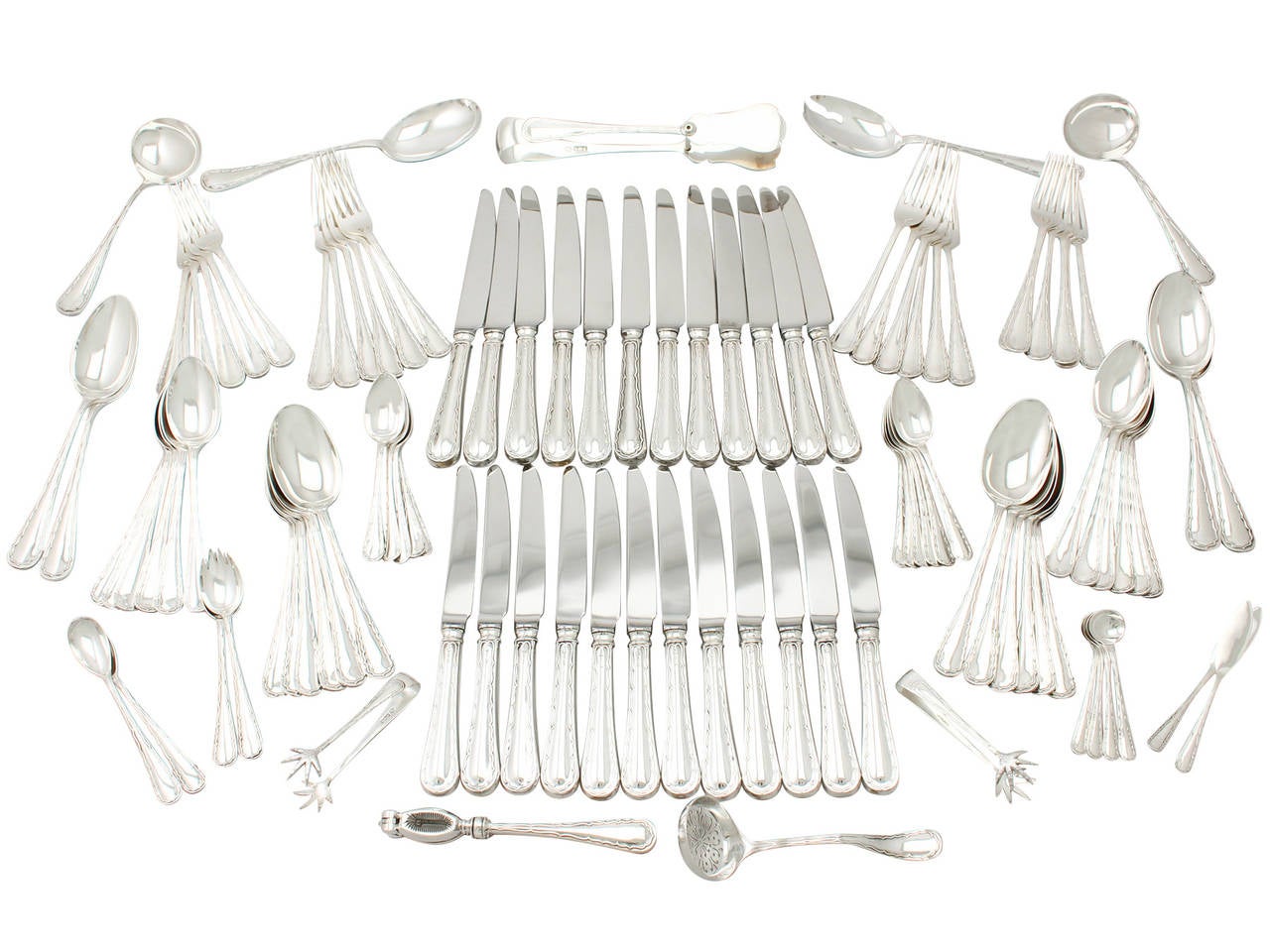 Sterling Silver Canteen of Cutlery for 12 Persons, Antique Edwardian 4