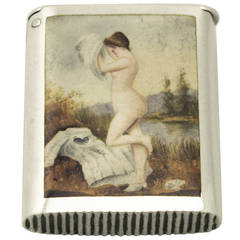 Sterling Silver and Erotica Enamel Vesta Case, Antique Victorian