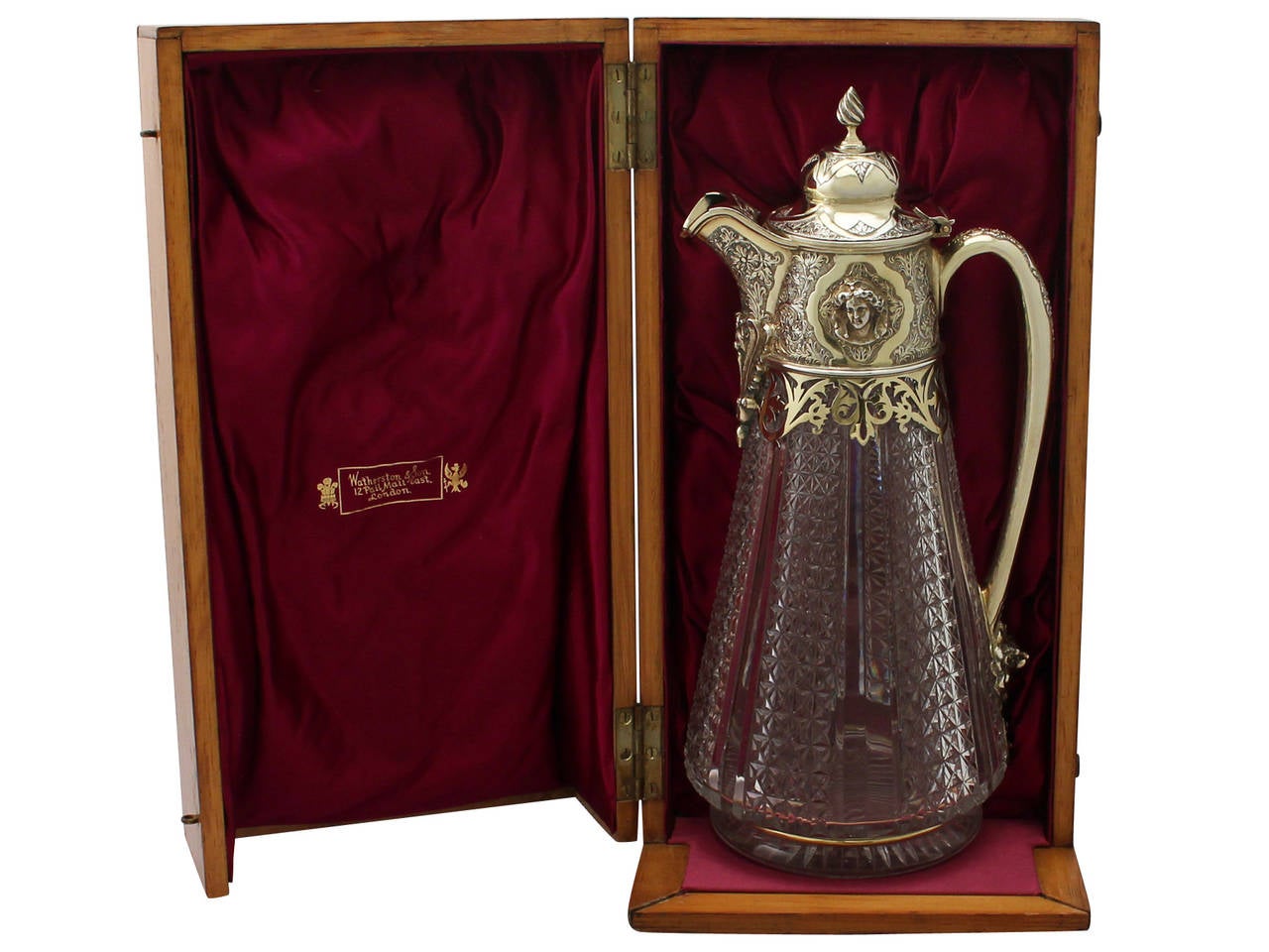 Cut Glass and Sterling Silver Gilt Mounted Claret Jug, Antique Victorian 4