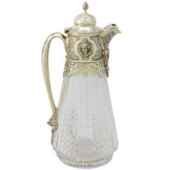 Cut Glass and Sterling Silver Gilt Mounted Claret Jug, Antique Victorian