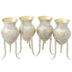 1880s Antique Set of Four Japanese Silver Vases