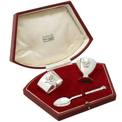 Sterling Silver Three-Piece Christening Set, Art Deco, Antique George VI 9