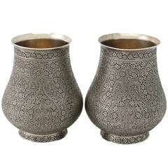 Pair of Indian Sterling Silver Vases, Antique, circa 1880