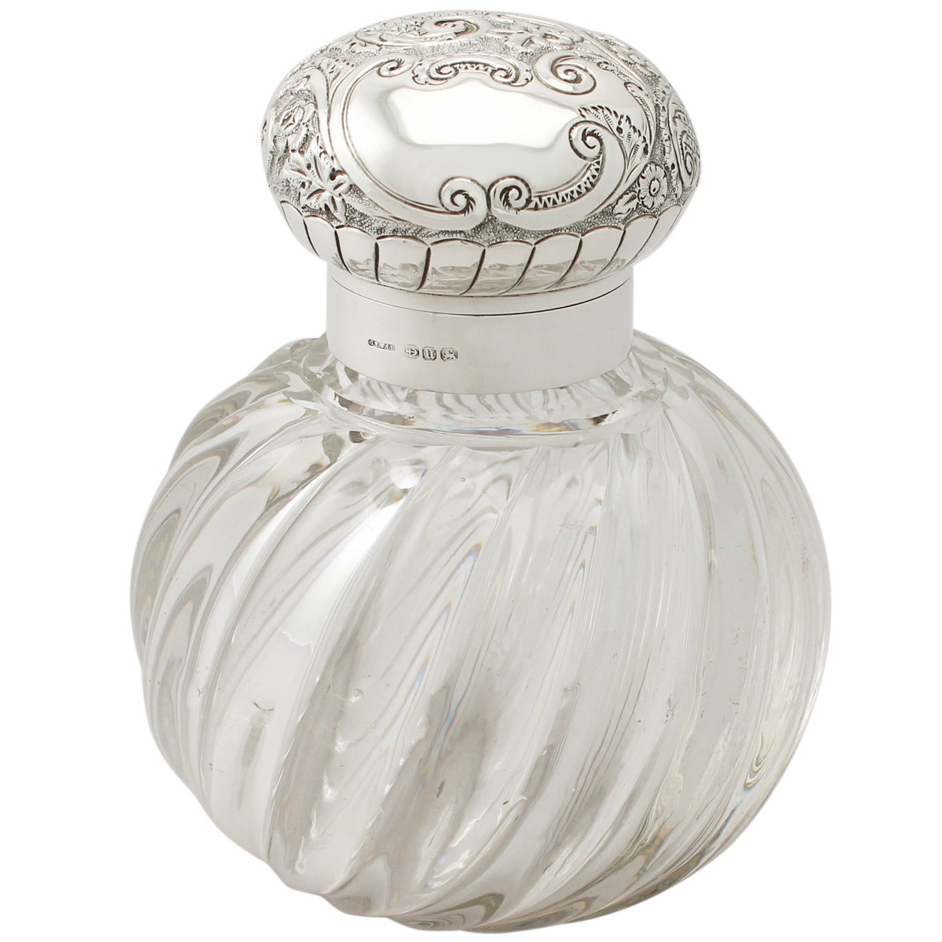Blown Glass and Sterling Silver Scent Bottle, Antique George V
