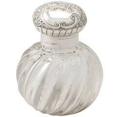 Blown Glass and Sterling Silver Scent Bottle, Antique George V